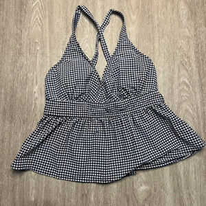 Draper James Black and White Gingham Swim Tankini Topl